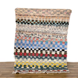 Marokański dywanik w kratkę, miękki, ręcznie robiony, do przedpokoju, dywanik z kudłatego materiału Berber Area Checkebord 3'8"x5"ft