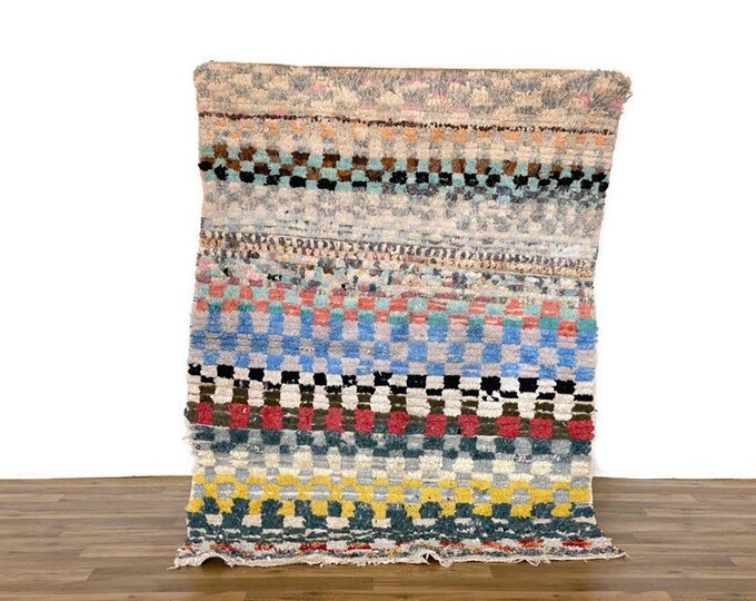 Moroccan Check Runner Rug,Soft Handmade Entryway,Berber Area Checkebord Shaggy Runner 3'8"x5"ft