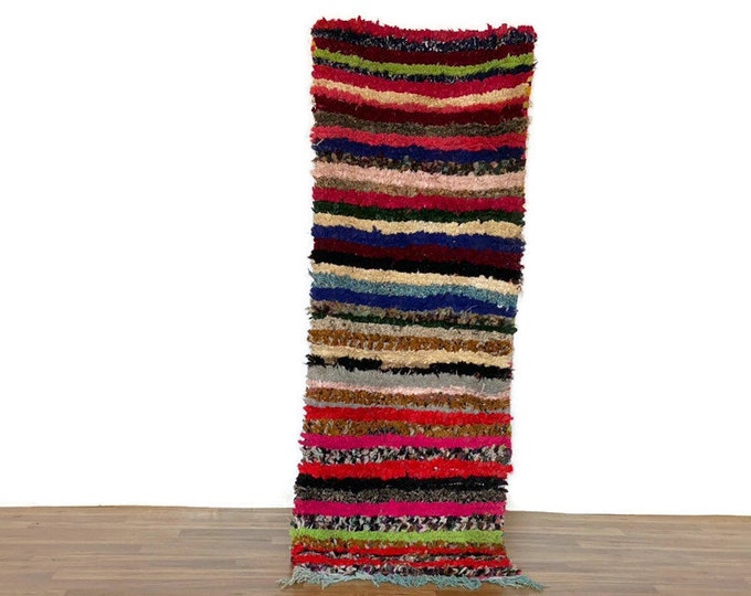 2x6 ft,Striped Runner ,Moroccan Boucherouite Rug,Colorful Design Rug,Berber Area Rug,Stylish Bedroom Rug,Washable Machine Rug