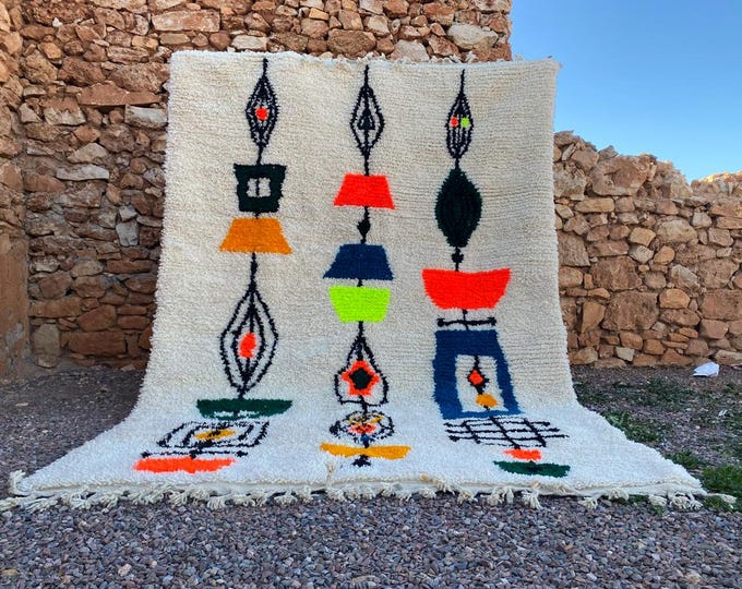White Genuine Wool Area Rug Stylish Floor Decor Moroccan Woolen Rug Colorful  Interior Decor Rug,Vibrant Home Decor Living Room Accents