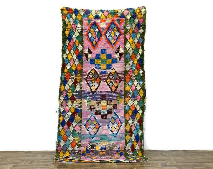 Traditional Rug  Berber Runner Shaggy Carpet 7'2FTx3'2FT Vintage Hallway '' Boucherouite  Handmade