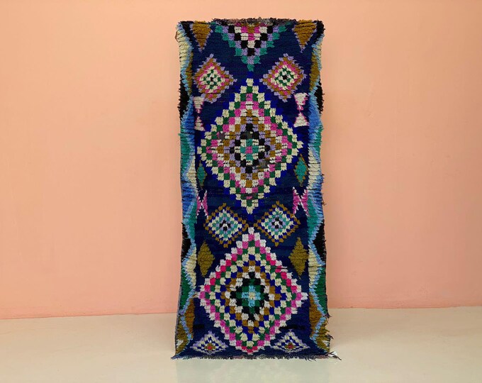 Blue Checkered Runner Rug,Cozy Hallway Decor, Stylich Bedroom Rug,Washable Machine Rug,Red Vintage Berber Runner,Shaggy Berber Rug,2x5.5 ft