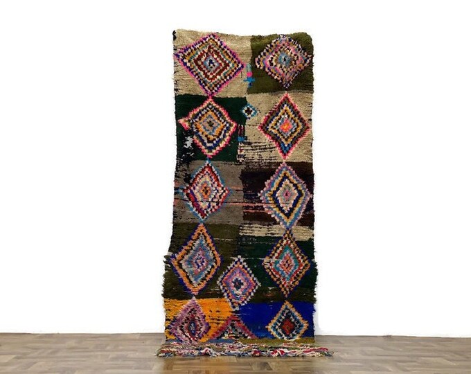Boucherouite Rug Teppich Hallway Handmade Runner7'3'FTx2'8'FT MultiColor Boho Carpet Boucherouite Design