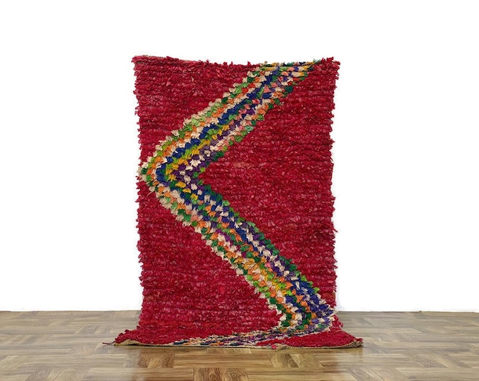 Stunning Rug Red Carpet Boucherouite Handmade  Runner 5'3FTx2'9' FT Gorgeous Hallway