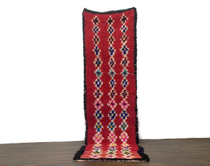 Authentic Long Runner Red Rug Shaggy Entryway Indoor Door Mat Housewarmin Rug Stair Runner 2.6'x9.5' ft