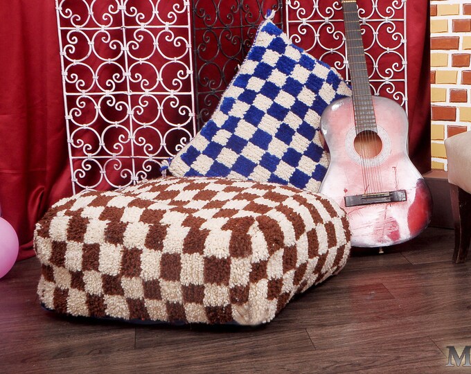 Authentic Pouf Handmade Ottoman Pouffe Square Berber Footstool Coffee  Cover Table Beanbag Footstool Pouf Pillows Brown & White