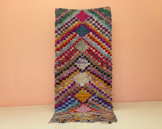 Oriental Checkered Rug Handmade Wachable Machine Rug Stair Runner Vintage Floor Rug  Nursery Rug 3x8 ft