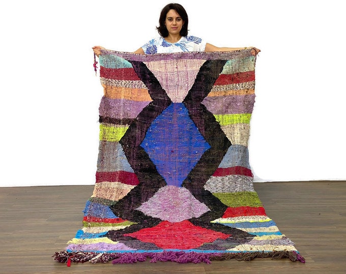 Geometric Cherouite Rug, Moroccan Runner Rug,Colorful Area,Solid Bedroom Rug,Hand-knoted Ethnic Kilim Rug