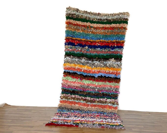 Striped Rug Handmade Runner Vintage Carpet 8.8'x3.4' FT Moroccan Rug Boucherouite Colorful