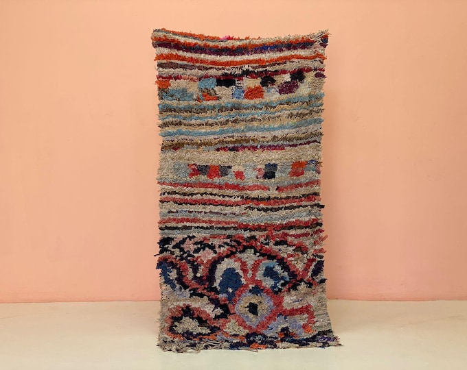 3'x6' ft,Vintage Boucherouite Rug, Handmade Wool Berber Carpet, Multicolor Tribal Kilim Home Decor