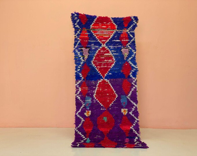 One of a Kind Vintage Moroccan Rug – Handmade Red Wool Berber Rug – Boho Chic Decor 2'5x6' ft