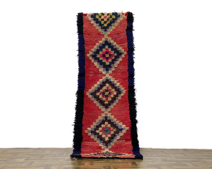 Authentic Vintage Moroccan Carpet,2'4x4' ft,Handmade Berber Rug,Bohemian Home Style ,Red Rug