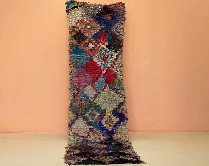2.5x9.5 ft,Vintage Moroccan Rug ,Colorful Boucherouite Rug, Stylich Bedroom Rug,Durable Handmade Rug,Cozy Indoor Accents,