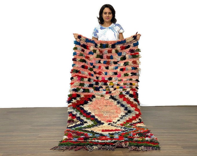 Berber Checkered Rug,Moroccan Runner Rug,Electic Luxurious Fluffy Rug,Colorful Shaggy Rug