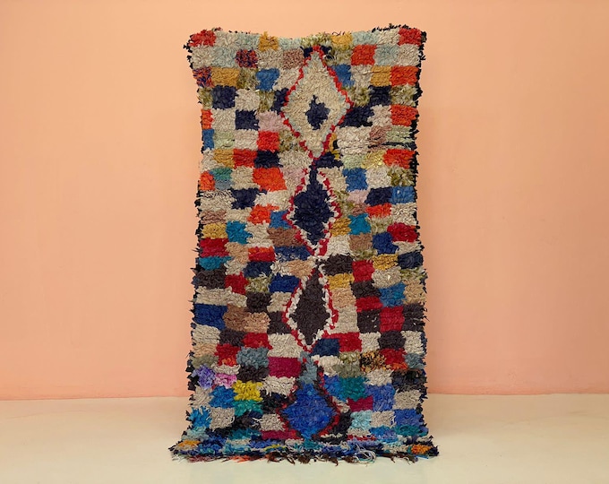 3'x6' ft,Checkered Moroccan Rag Rug Boucherouite Handmade Colorful Rug Boho Chic Decor Berber Abstract Area Rug