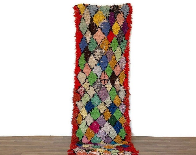 2x7.5 ft,Vintage Moroccan Rug,Super Pretty Berber Rug,Fluffy Shaggy Area Rug,Checkered Runner,Kitchen Rug,Boucherouite Runner