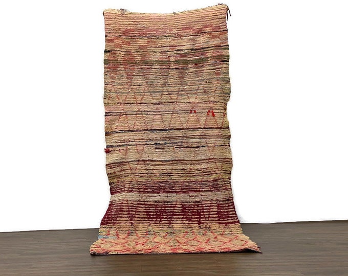 Diamond Pattern Wool Rug Moroccan Runner Handmade Carpet Shaggy Hallway (102x41 inch)