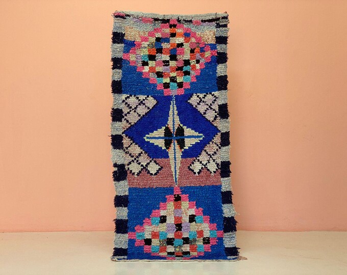 Bohemian Moroccan Azilal Rug, Handmade Berber Rug, 2'6"x6'ft,Colorful Wool Carpet, Tribal Moroccan Area Rug, Boho Home Decor
