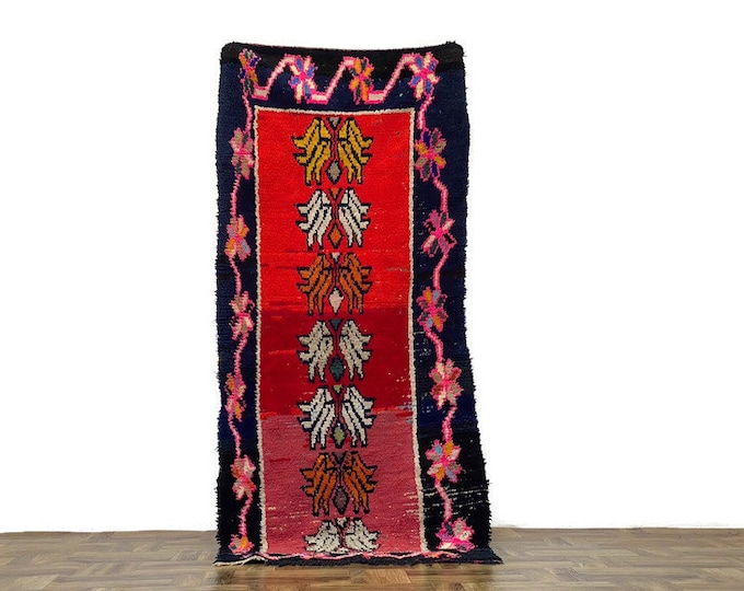 3'x6'5 ft ,Handwoven Berber Wool Rug,Authentic Tribal Carpet,Beni Ourain Decor,Boho Wool Area Rug,Red Rug