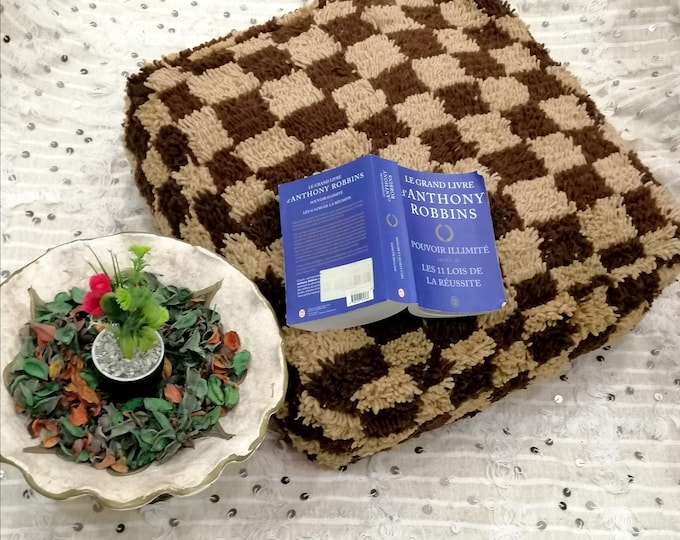 Teppiche Ottoman Pouf  Handwoven Pouffe Coffee Table Beanbag Checkread Moroccan Footstoo  Brown & Cream Color