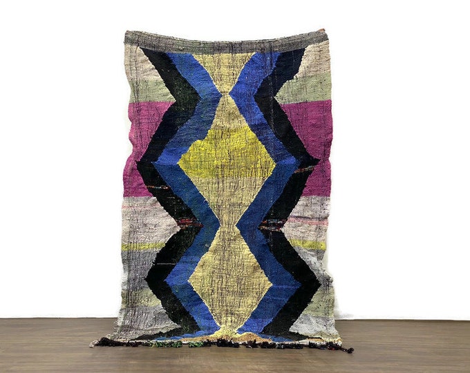 Moroccan Rug Vintage Carpet Handmade Rug Shaggy Hallway Geometric Design (87x51 inch)