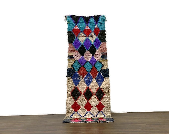 Diamond Rug Handknoted Geometric Runner 7'5'FTx2.3' FT  Teppiche  Hallway Berber Carpet  Colorful