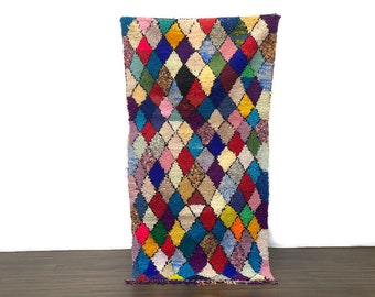 3x6 ft,Moroccan Check Runner Rug,Vintage Cherouite Area Rug,Colorful Checkered Rug, Living Room Rug