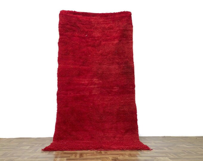 Wool Carpet Traditional Rug Handwoven  Shag Area Bedroom Runner  8'8FTx3'8'FT Soft Red Color