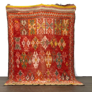 Diamond Pattern Rug Vintage Carpet Boho Runner (105x68inch ) Beni Ouarain Handmade Cotton Area Colorful