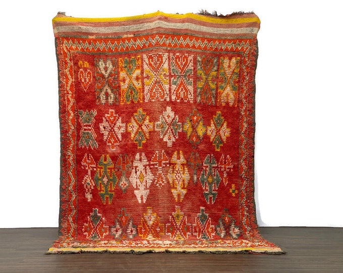 Diamond Pattern Rug Vintage Carpet Boho Runner (105x68inch ) Beni Ouarain Handmade Cotton Area Colorful
