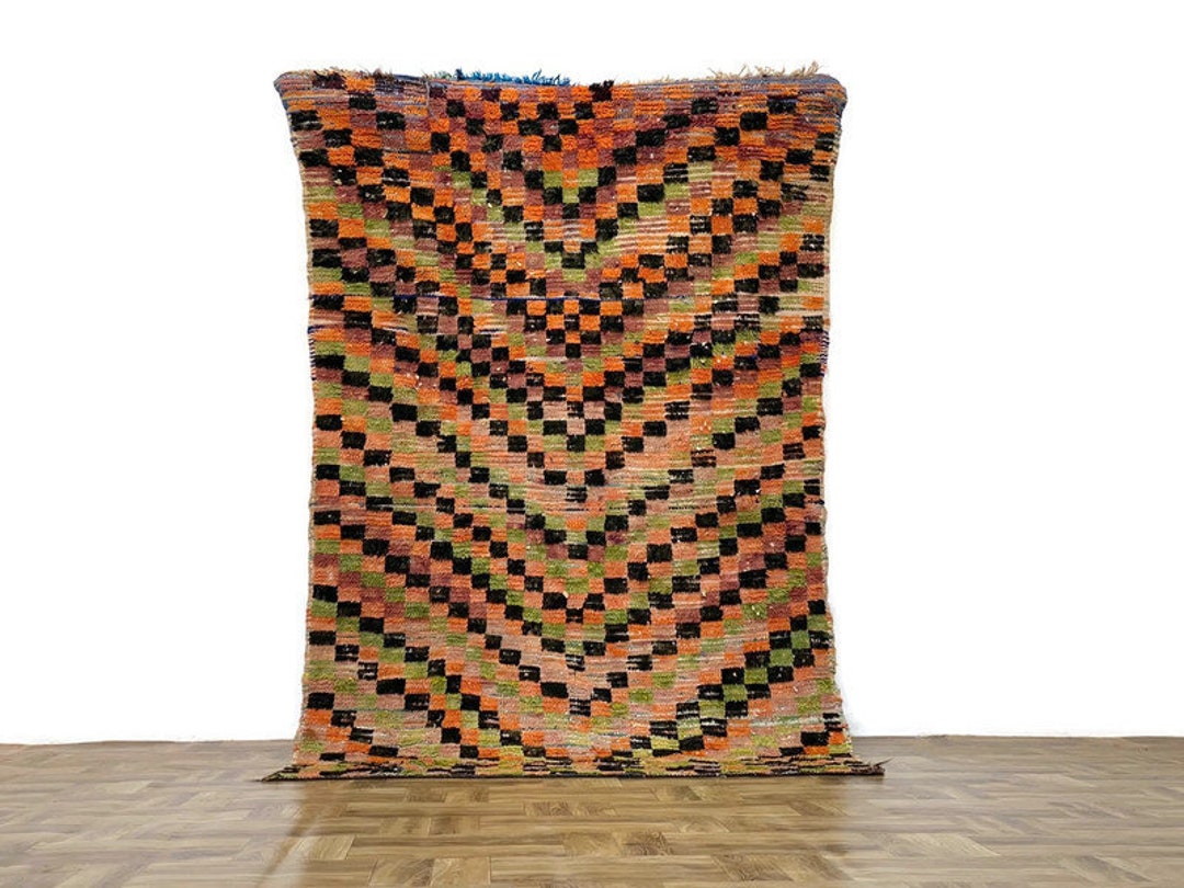 90s Checkared Rug Stunning Rug Checkered Runner Vintage Carpet Handmade Hallway ...