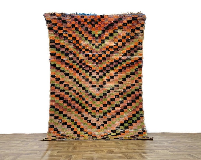 Stunning Rug  Checkered  Runner Vintage Carpet Handmade  Hallway  Boucherouite Colorful 6'8'x4'2' FT