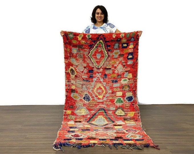 3x7 ft,Colorful Bujaad Rug ,Moroccan Runner Rug,Solid Vintage Rug,Living Room Rug,Hand- Knoted