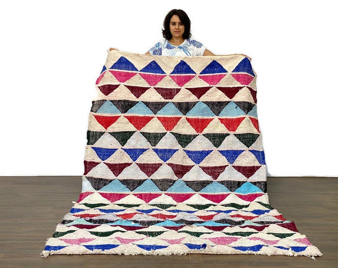 Boucherouite Rug Diamond Pattern Rug Handmade  Boho Runner Living Room Rug /8'x4' Feet