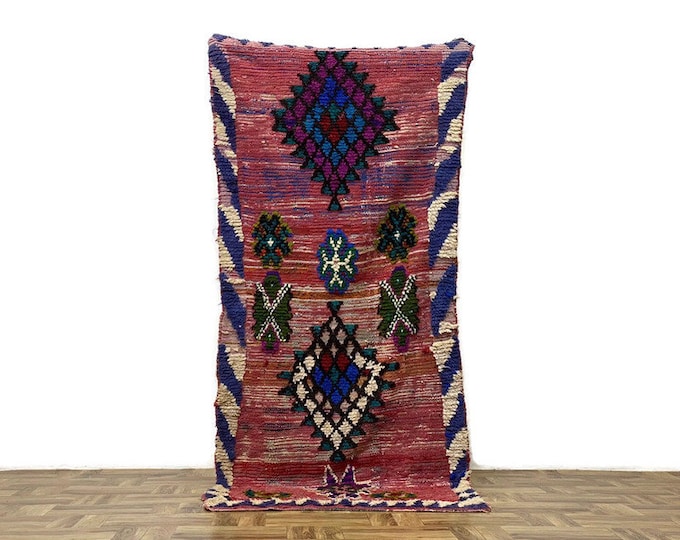 Moroccan Rug Shaggy Runner Berber Carpet (94x39 inch)Handmade  Hallway  Boucherouite Colorful