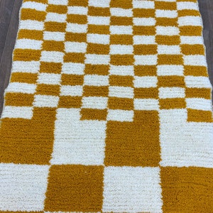 Boho Check Rug Beni Ourain Handwoven Yellow Hallway Teppich Area Wool Shaggy Carpet Checkerboard image 4