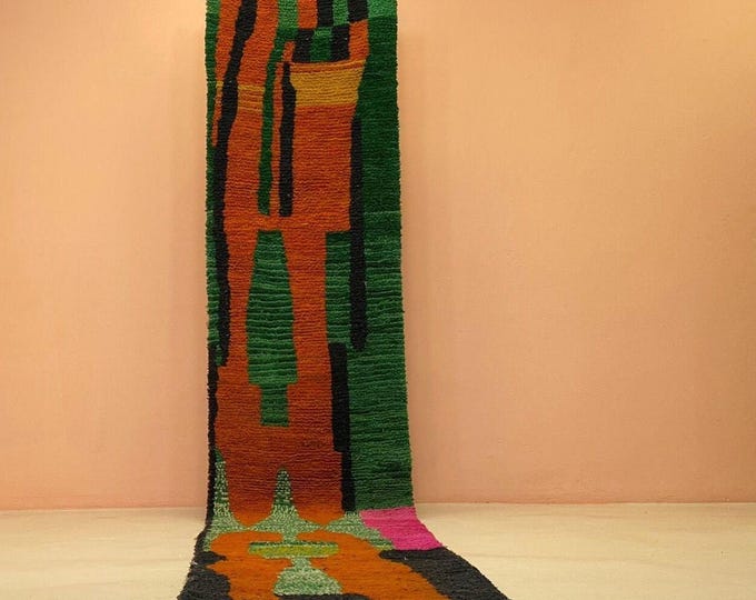 Custom Orange Boujaad Rug Vintage Moroccan Berber Rug Handmade Wool Carpet