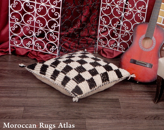 Lovely Pillows Handwoven Cushion Checkred Handmade Cover Boho Pillows Green & White  Size 23x23 inch