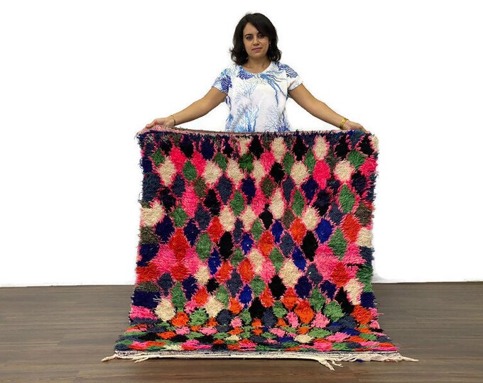 Colorful Checkered Rug,Moroccan Runner Rug,Oriental Cherouit Area Runner,Outdoor Rug,3x8 ft