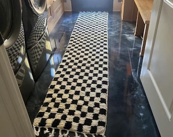 Checkered Moroccan Rug, Handmade Black and White Wool Rug, Custom Size Berber Area Rug, Modern Living Room Carpet, Boho Decor