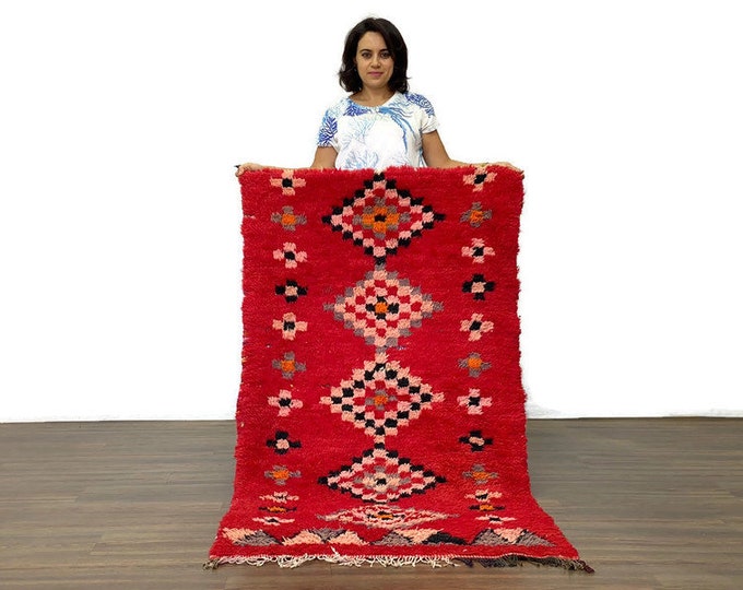 Moroccan Runner Rug,Soft Red Rug,Ethnic Fluffy Rug,Bedroom Rug,Entryway Kilim Shaggy Rug,Geometric Berber Runner