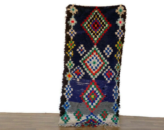 Bohemian Rug Shaggy Runner Handmade 5'5'x2'7' FT Moroccan Hallway "Yarn And Cotton" Multicolor