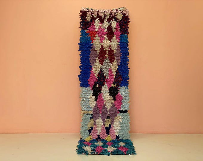 Moroccan Rug Vintage Handmade Boho Rug Berber Area Rug Blue Tribal Carpet Home Decor(2'x9'ft)