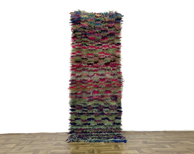 2'x7' ft,Handwoven Berber Wool Rug,Authentic Tribal Carpet,Beni Ourain Decor,Boho Wool Area Rug,Checkerd Rug