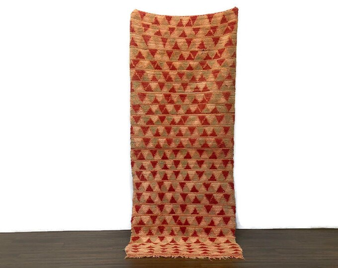 Vintage Moroccan Runner Rug 8x3 ft – Pink Wool and Cotton Hallway Carpet – Handmade Boho Berber Rug – Narrow Tribal Area Rug,Check Rug