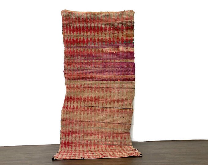 Authentic Vintage Moroccan Carpet,Handmade Berber Rug,Bohemian Home Style ,3'x9 ft,Red Rug