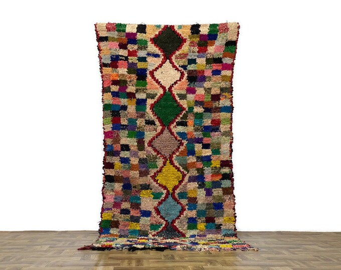 Moroccan Berber Rug,Vintage Handmade Carpet,Bohemian Home Rug 3'6x8'ft Checkered Rug