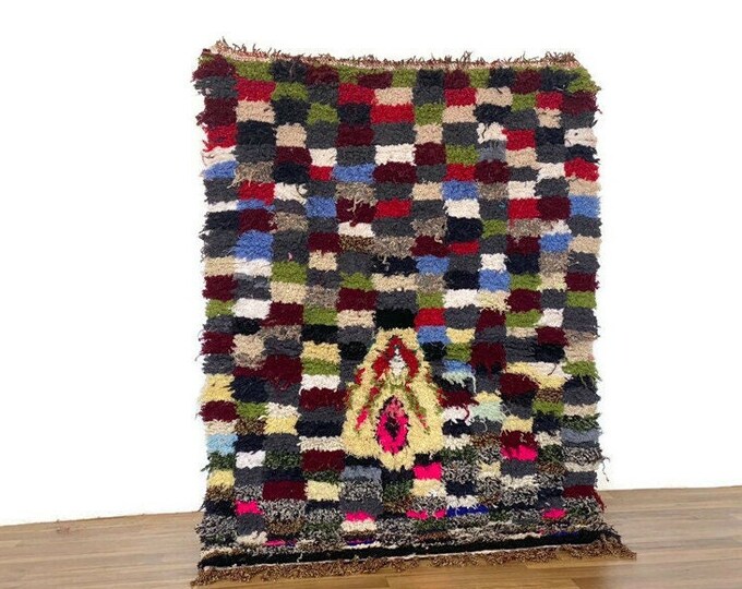3'x4' ft,Handwoven Berber Wool Rug,Authentic Tribal Carpet,Beni Ourain Decor,Boho Wool Area Rug,Checkered Rug