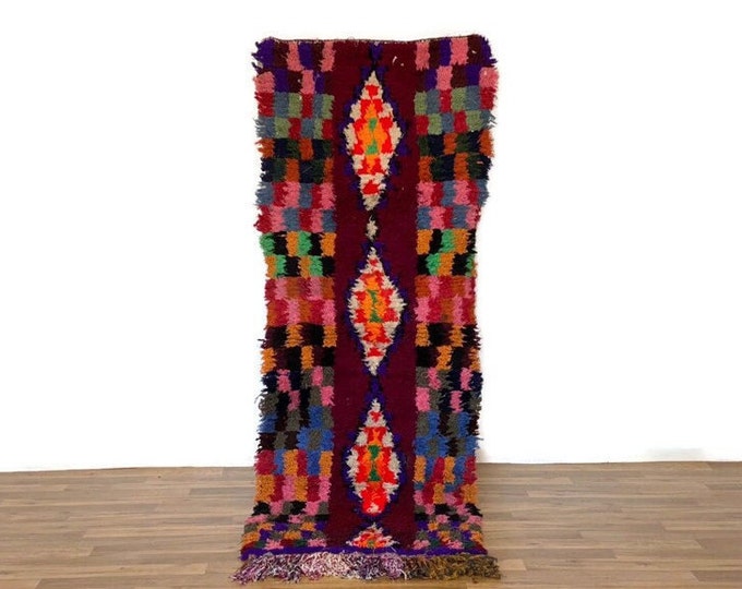Checkered Rug,Vintage Moroccan Runner Rug ,Handmade Sheap Rugs Colorful Indoor Outdoor Rug Rug,Traditionnel ,2.6x7 ft