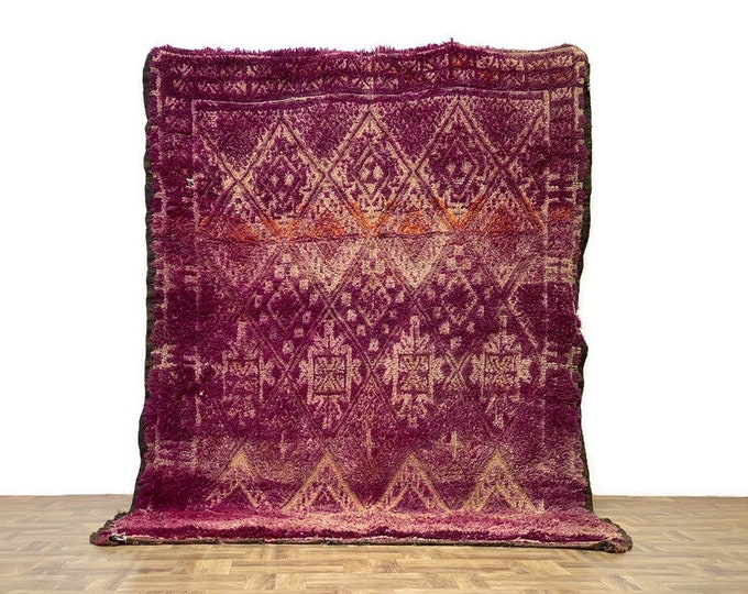 Boujaad Purple Premium Quality Fuzzy Rug,Berber Azilal Natural Artwork Sofa Rug, Moroccan Home Fourniture Faded Colors Rug